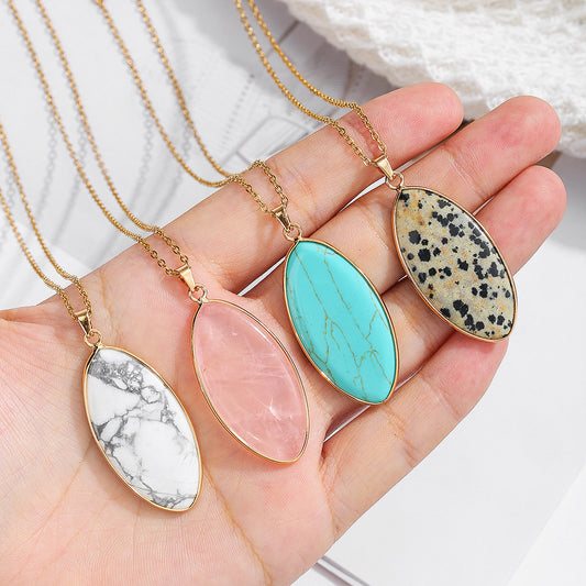 Natural Crystal Pendant Pink Crystal And Turquoise Necklace