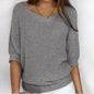 Three-quarter Sleeve Pullover Sweater Fashion Solid Color Loose Round Neck Knitted Top For Women Clothing