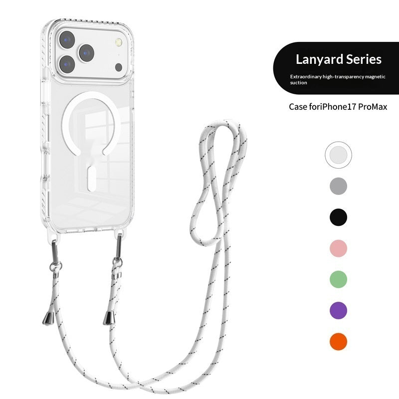 17 Pro Max Transparent Magnetic Case With A Crossbody Lanyard