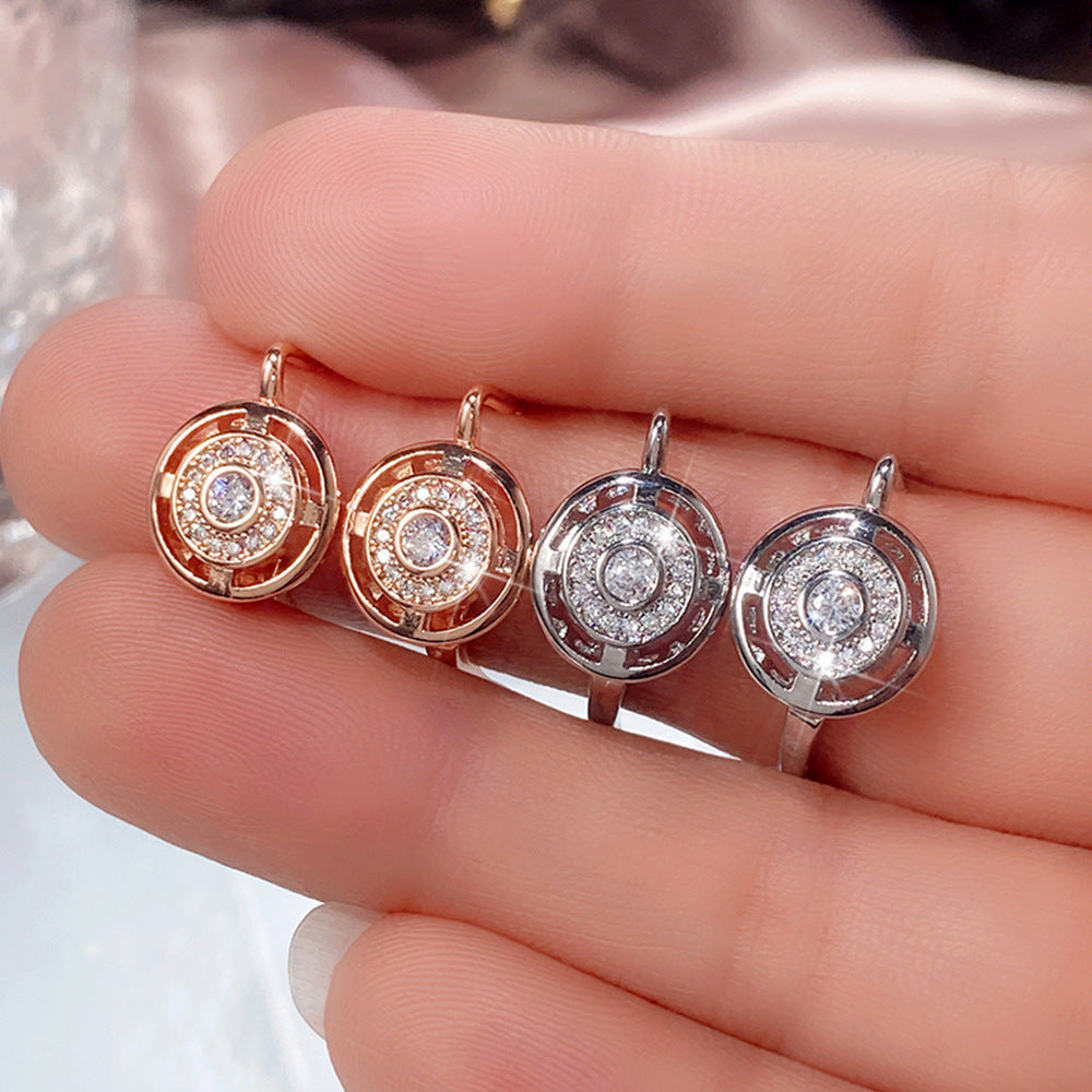Fashion Round Rhinestones Earrings Women's Creative Hollow Earring Bride Wedding Jewelry