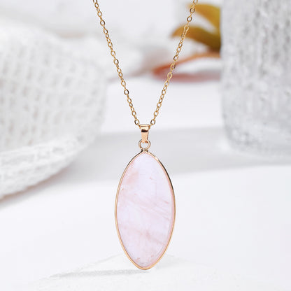 Natural Crystal Pendant Pink Crystal And Turquoise Necklace
