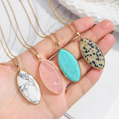 Natural Crystal Pendant Pink Crystal And Turquoise Necklace