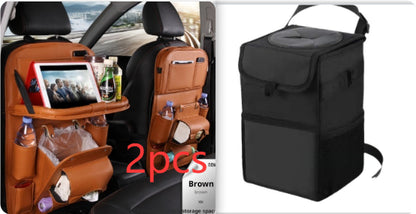 PU Leather Car Storage Bag Multifunction Seat Back Tray Hanging Bag Waterproof Car Organizer Automotive Interior Accessories