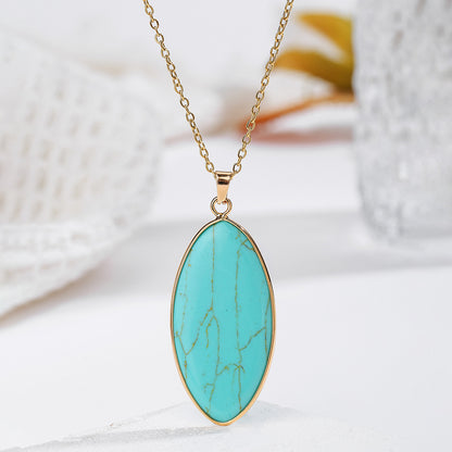 Natural Crystal Pendant Pink Crystal And Turquoise Necklace