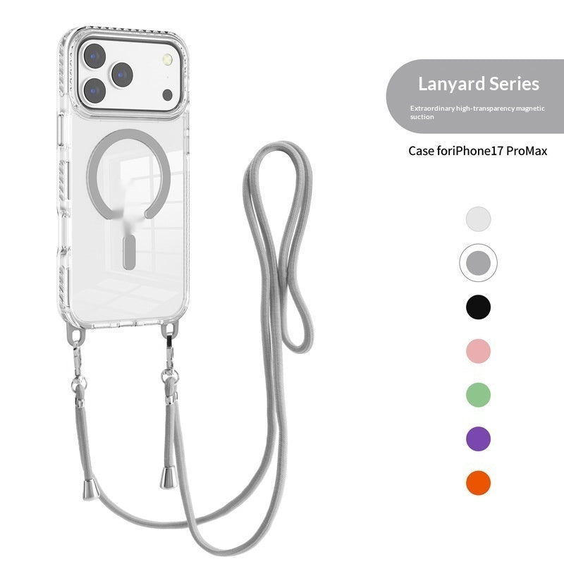 17 Pro Max Transparent Magnetic Case With A Crossbody Lanyard