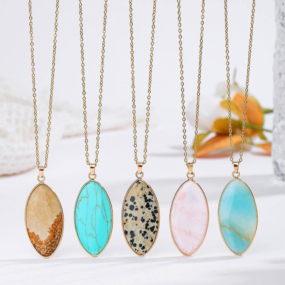 Natural Crystal Pendant Pink Crystal And Turquoise Necklace