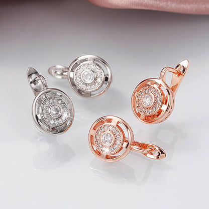 Fashion Round Rhinestones Earrings Women's Creative Hollow Earring Bride Wedding Jewelry
